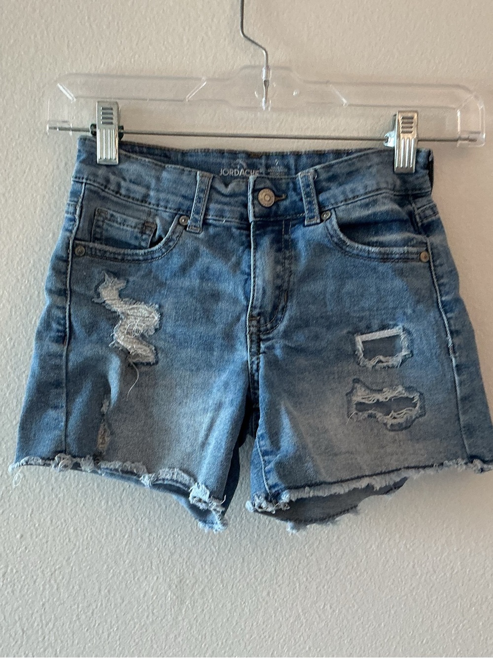 Lord & Taylor Distressed High-Rise Denim Shorts - Blue
